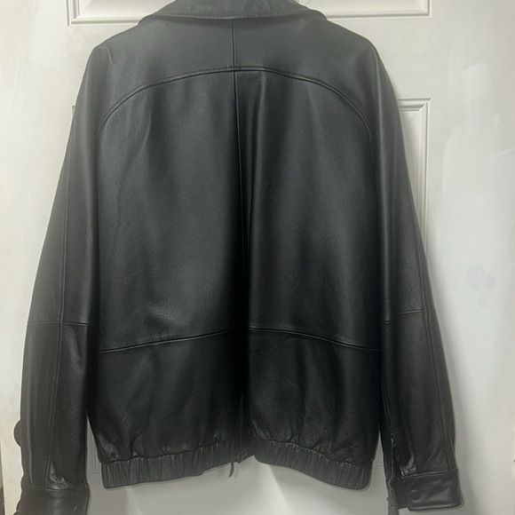 Large Tall black leather zip out liner warm coat jacket St John’s Bay - Picture 2 of 8
